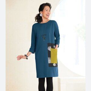 Chalet ET Ceci Plus-Size Lagoon-Look Layering Over-Size Art To Wear Dress Sz 1X